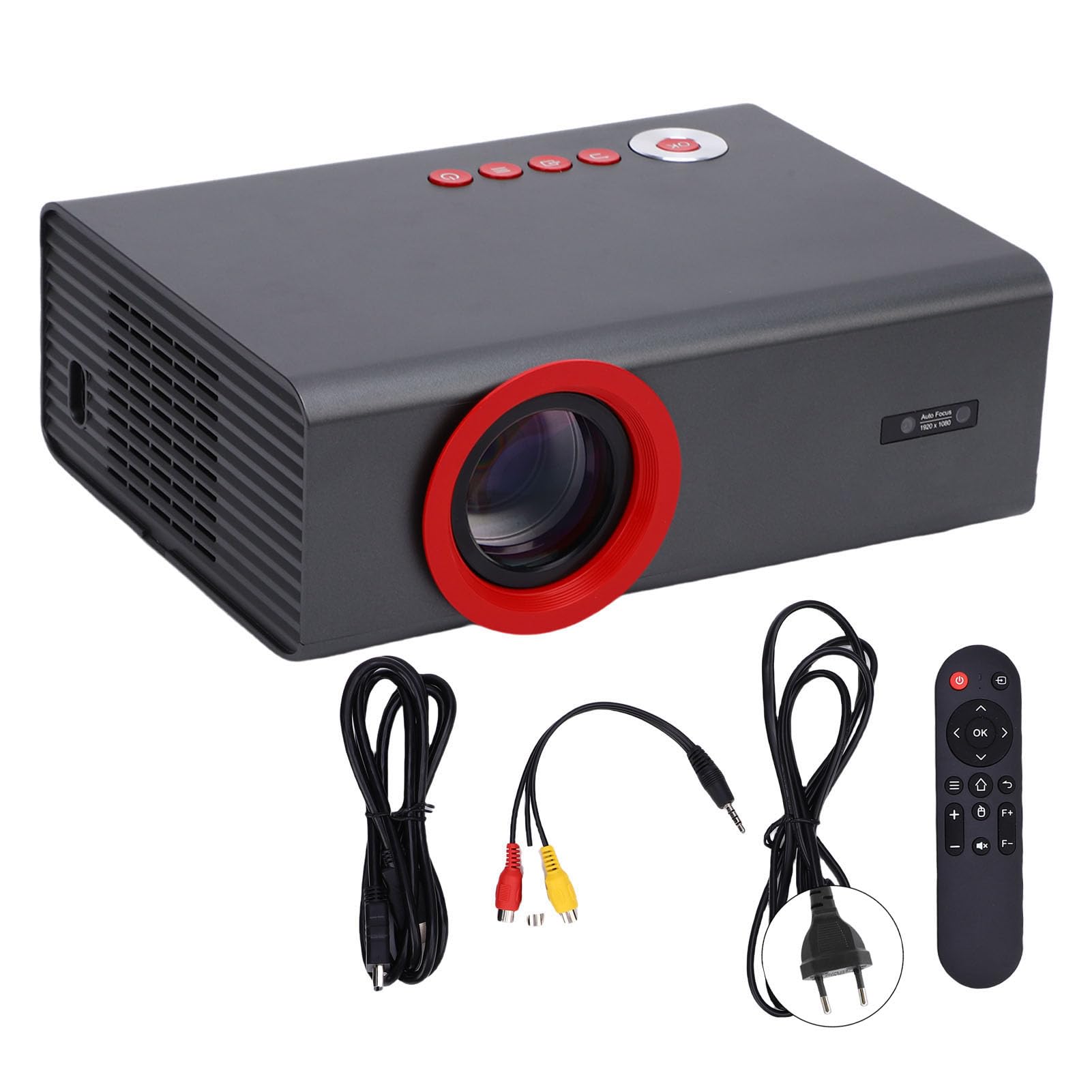 RiToEasysports Proiettore Portatile, Proiettore Tascabile LED HD 1080P con Altoparlante Integrato e Telecomando, per Film in Campeggio in Ufficio a Casa (Spina europea)