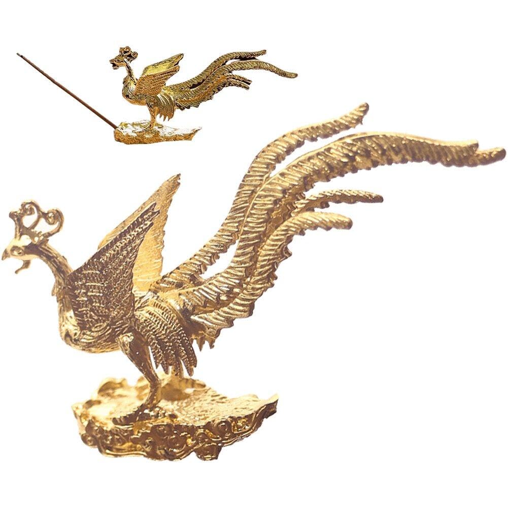 Fituenly Gold Retro Phoenix Statue Incense Burner, Chinese Phoenix Figurine Craft Ornaments Incense Stick Holder For Home Decor Yoga Spa Meditation