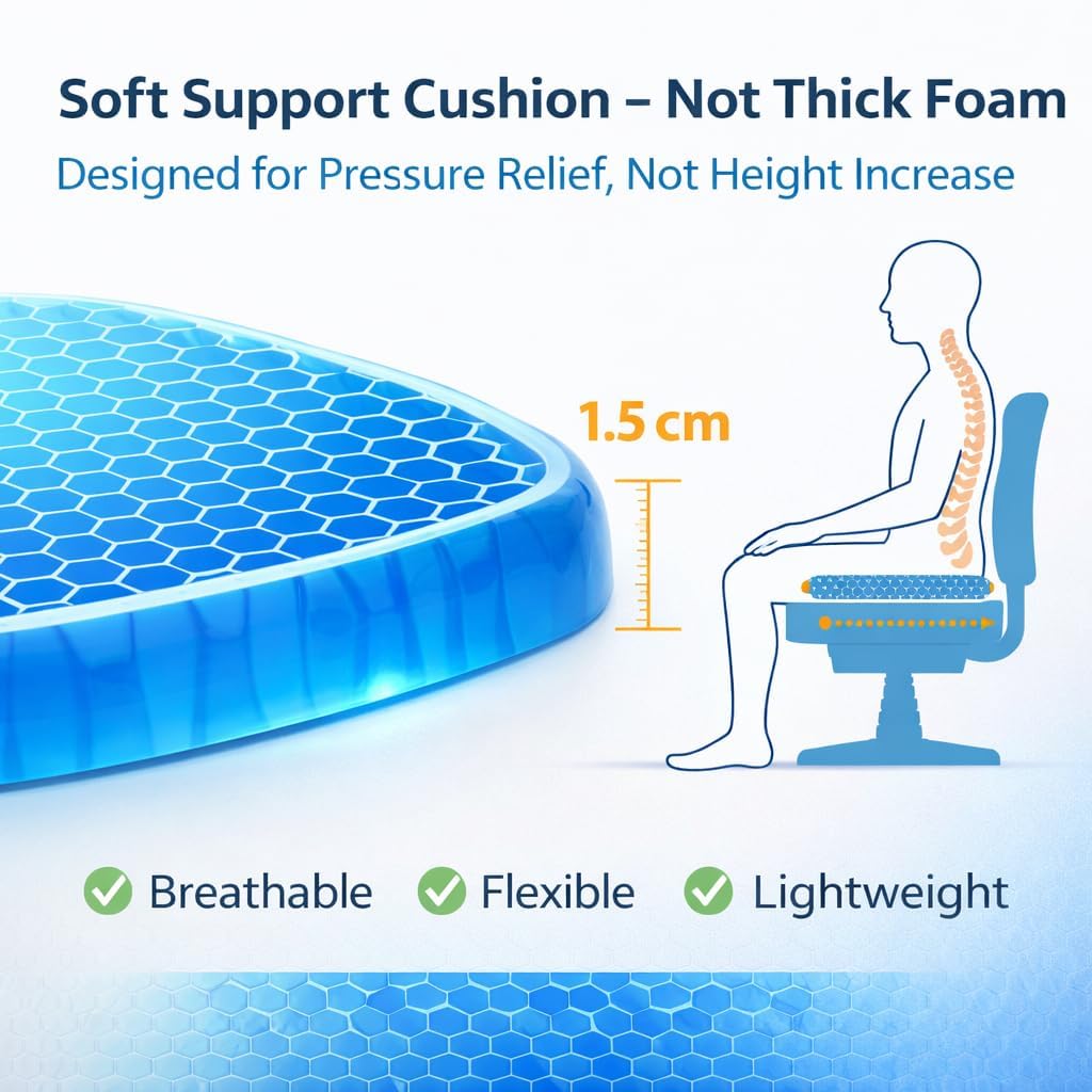 Netora Gel Seat Cushion Double Thick Egg Gel Seat Cushion with Non-Slip Cover Breathable Honeycomb Gel Cushion for Pressure Relief Back Pain for Home Office Chair Cars Wheelchair 1