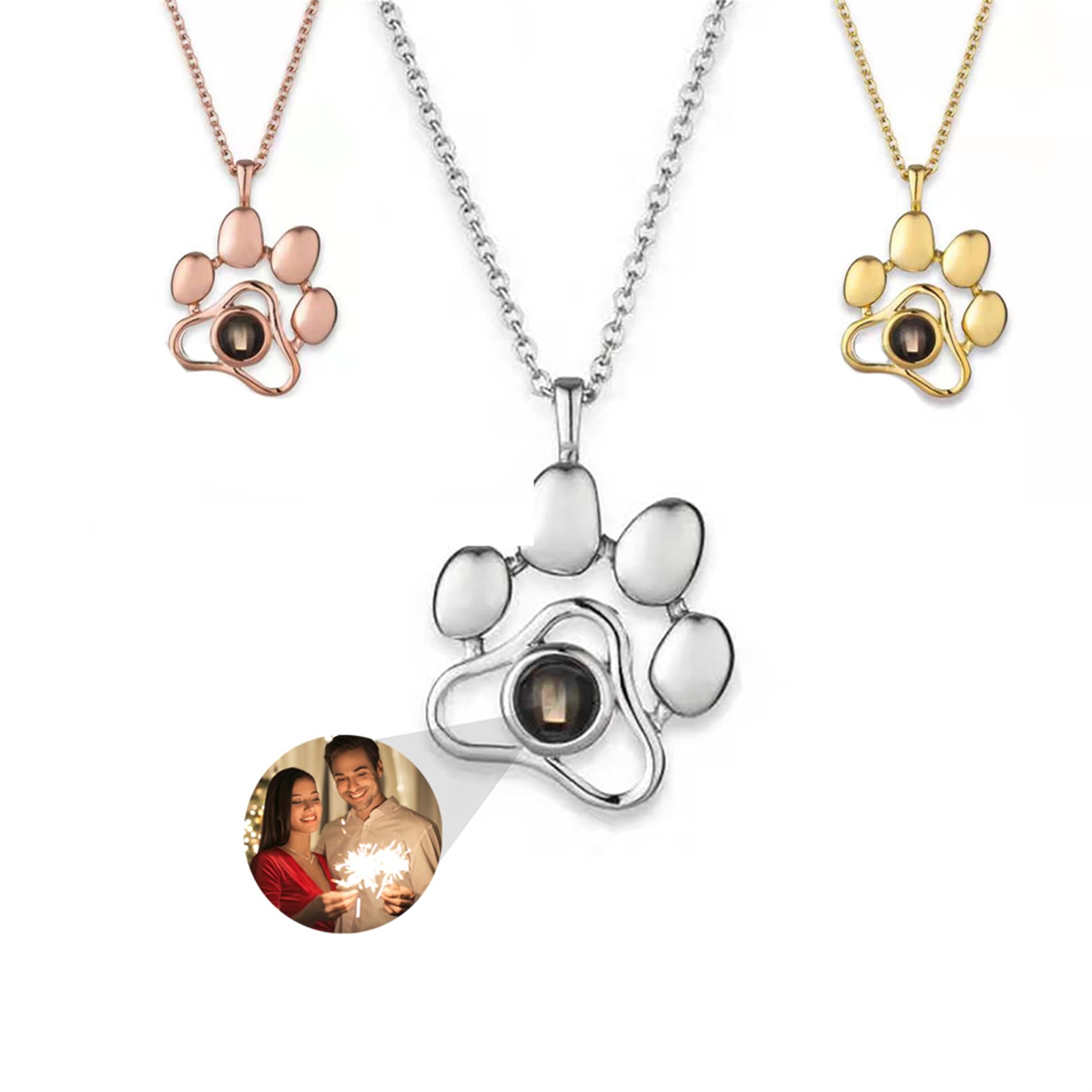 SmallduuckCollar personalizado de proyeccion de imagenes para mujer plata I love you 100 idiomas collar