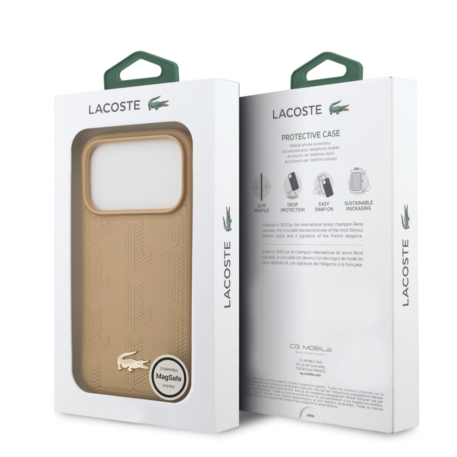 CG MOBILE Lacoste Nomograme złote logo, kompatybilne z MagSafe etui do iPhone 17 Pro Max (beżowe)