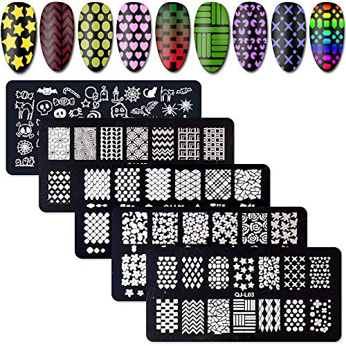 WOKOTO 5 Pieces Nail Stamping Plates Kit Floral Geometric Mosaic Image Stamp Set For Nail Art Stamp Stamping Templates Kit