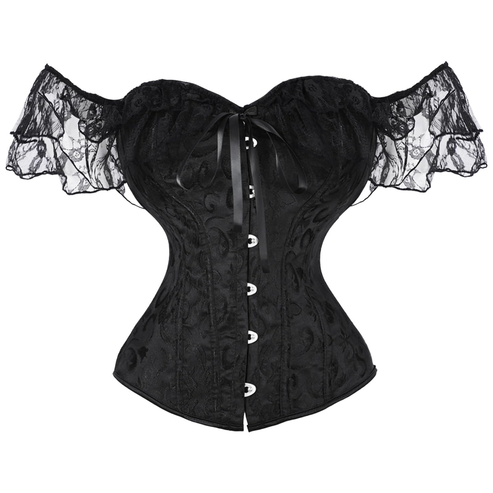 Corset haut à manches en dentelle pour femmes, corset sculptant vintage à motif floral, bustier corset couvrant entièrement la poitrine