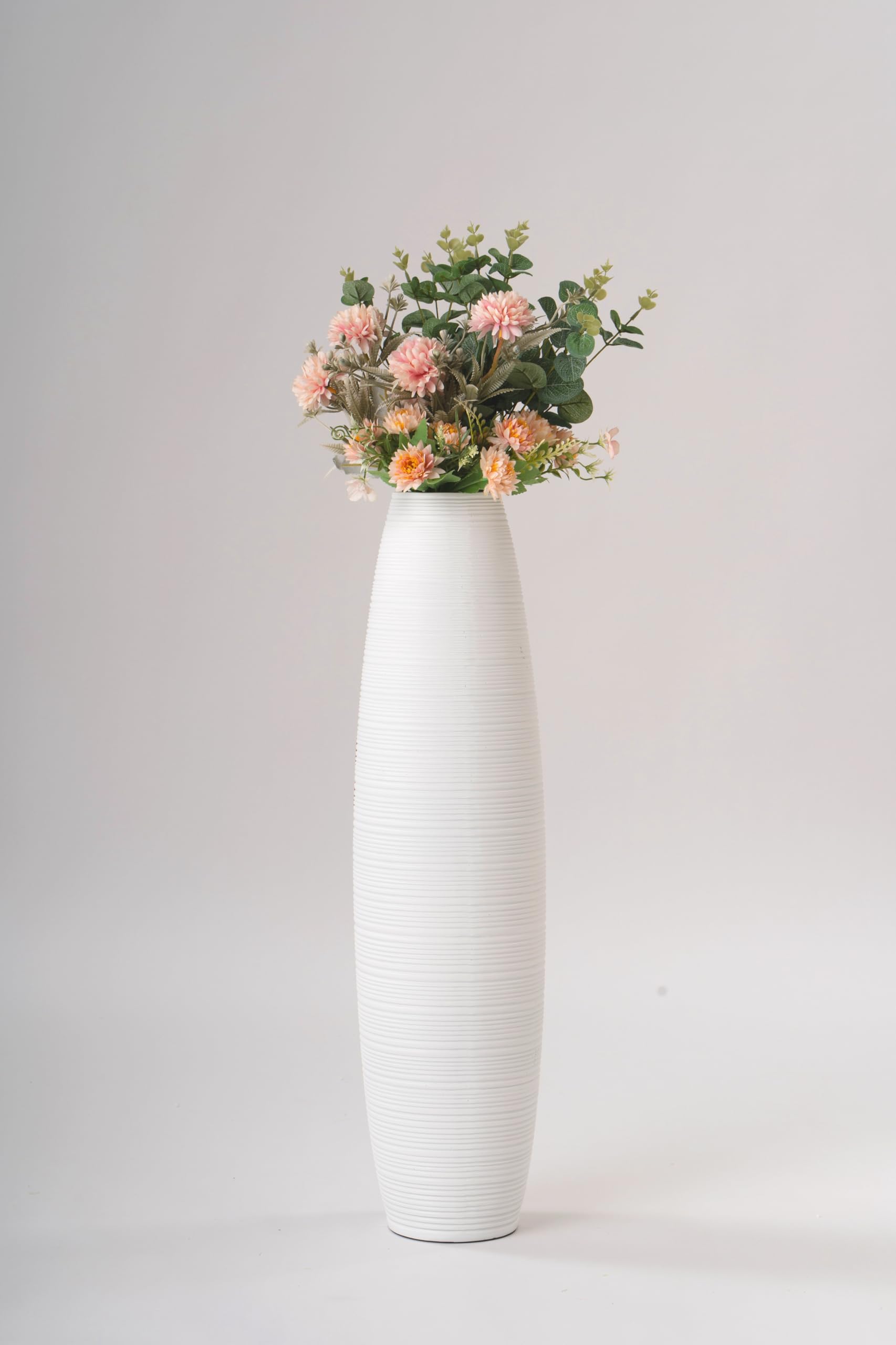 Leewadee Jarrones Decorativos Grandes - Floreros Altos Modernos para Flores O Pampas, 65 cm, Blanco, Resina