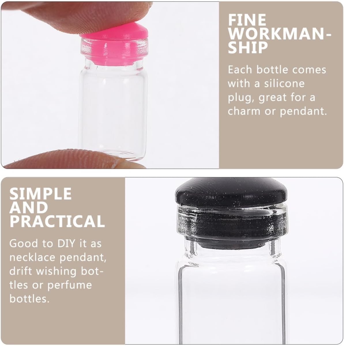 Healifty 50 Pcs Mini Glass Bottles Small Clear Bottles 0.5ml Glass Vials with Silicone Plug for Wedding Favors DIY Art Crafts Decoration(Assorted Color)