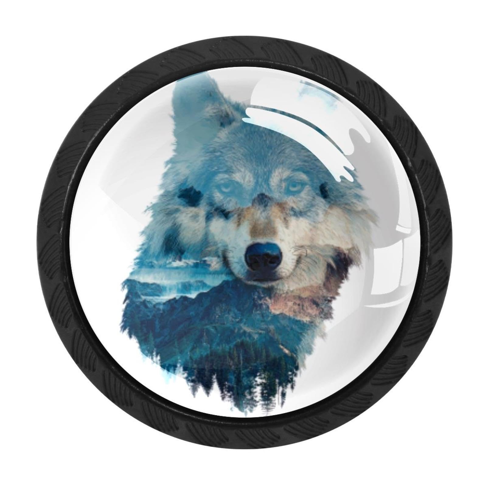 Chenzzzz Multicolored 11 Wolf Animal Print (1) Drawer Knobs Pull Handle Crystal Glass Circle Shape Cabinet Drawer Pulls Cupboard Knobs With Screws For Kitchen Cupboard Dresser Wardrobe Etc