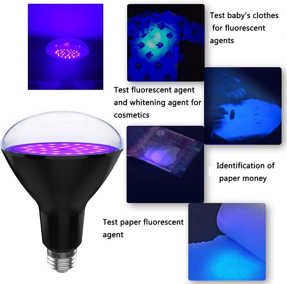 LED Black Light Bulbs 15W 2 Pack (100W Equivalent), BR30 E26 UV Blacklight Bulbs for Glow in The Dark, UVA 385-400nm,Halloween Lights, Purple Bulb for Black light Party, Body Paint, Fluorescent Poster