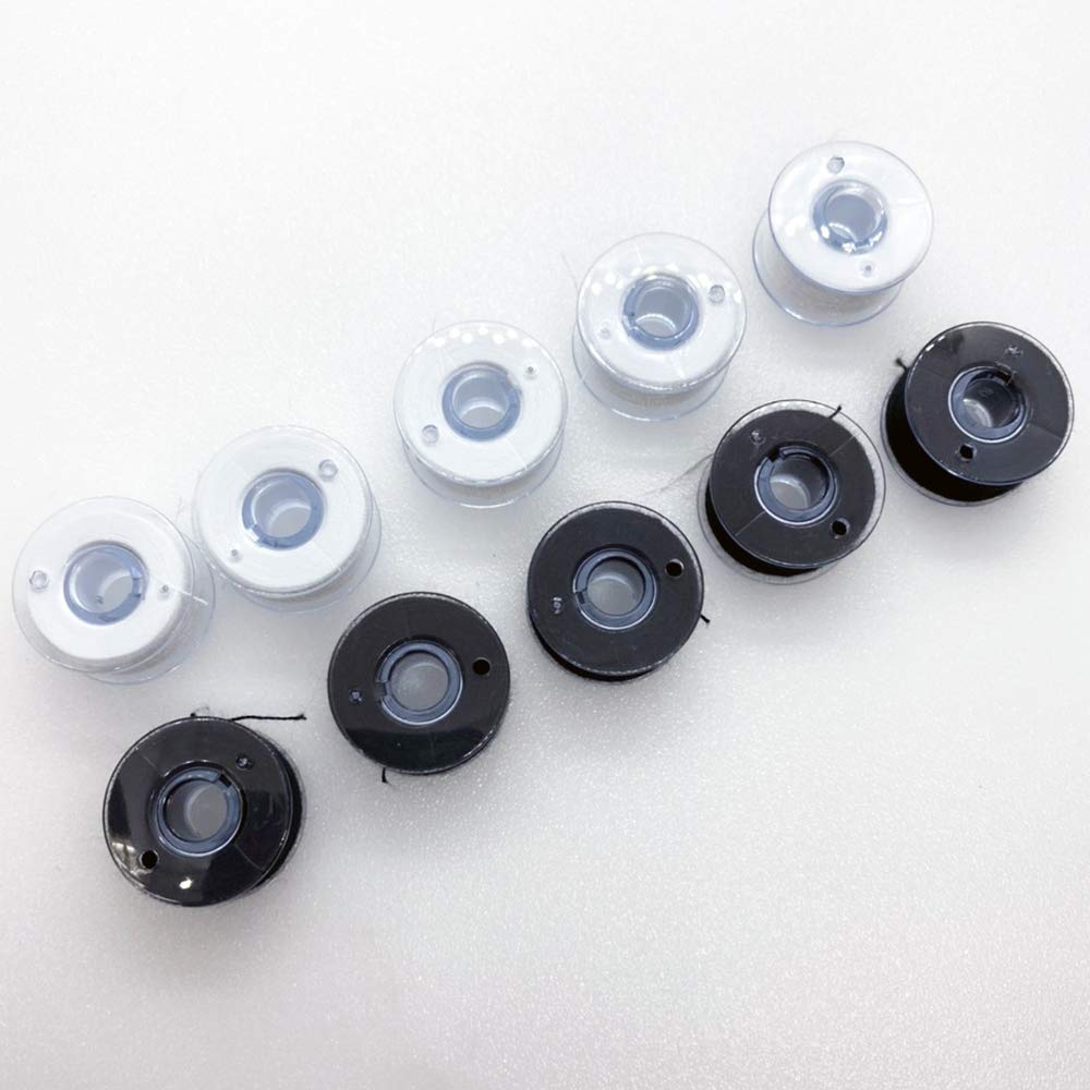 DREAMSTITCH2518P Prewound Bobbin 5 Pcs Black Tread and 5 Pcs White Tread 40/2 SP Polyester PP Thread 30 Yard Per Bobbin for Brother,Singer,Janome,Bernina,Kenmore,Pfaff,Viking,White and More