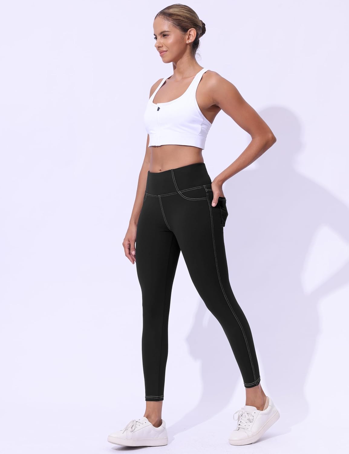 VOOVEEYA Women's Yoga Pants with Back Pockets Tummy Control Leggings 25 in