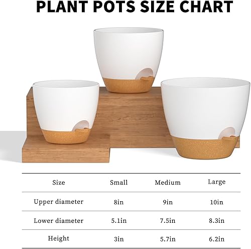 Miniatura 2 de FIASON Macetas blancas de 1098 pulgadas, macetas de plástico con agujeros de drenaje y platillos, un juego de 3 macetas adecuadas para interiores y