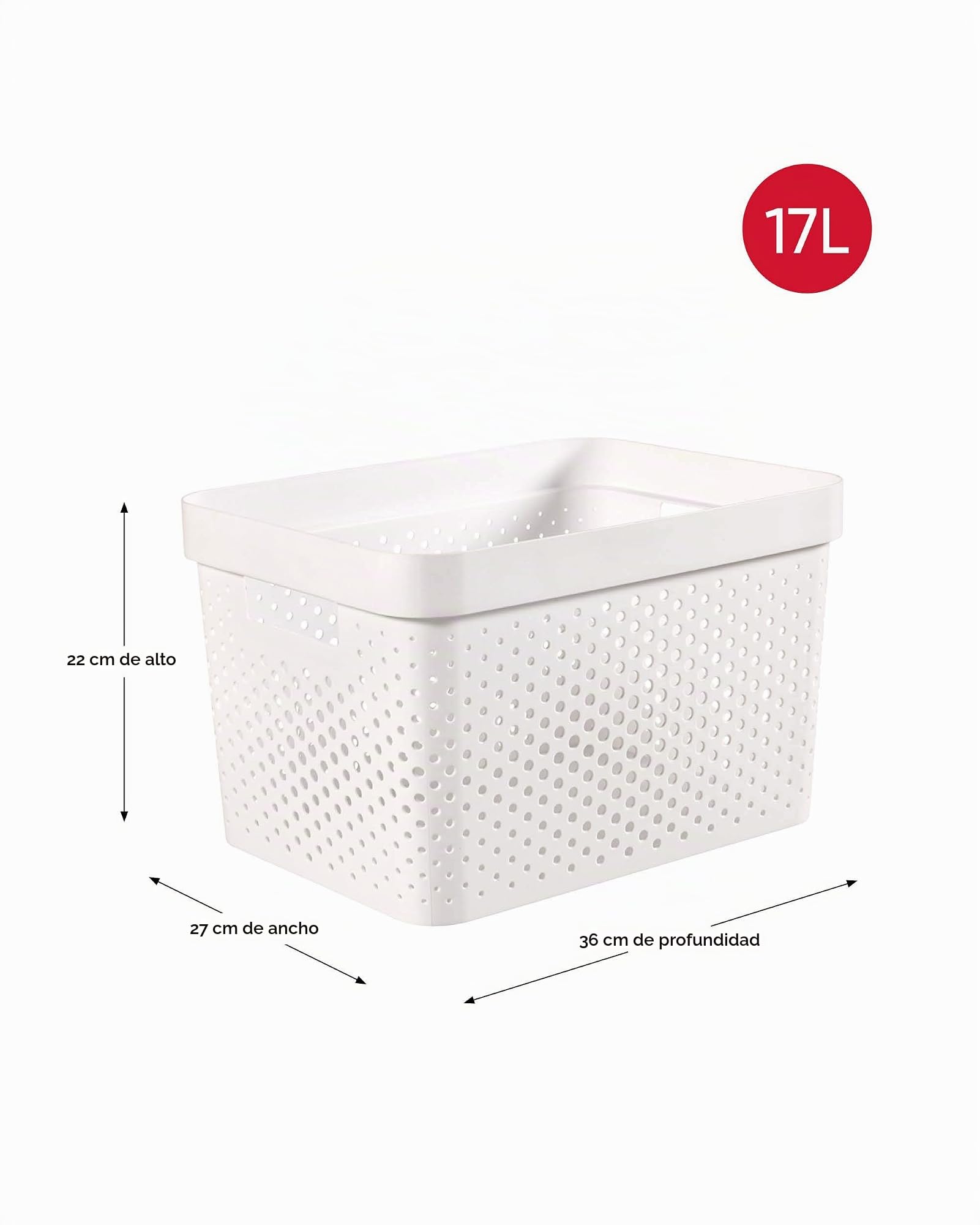 Curver Infinity Set de 4 Cestas con Tapa Reciclado (2 uds Tamaño M 11L y 2 uds Tamaño L 17L), Color Blanco