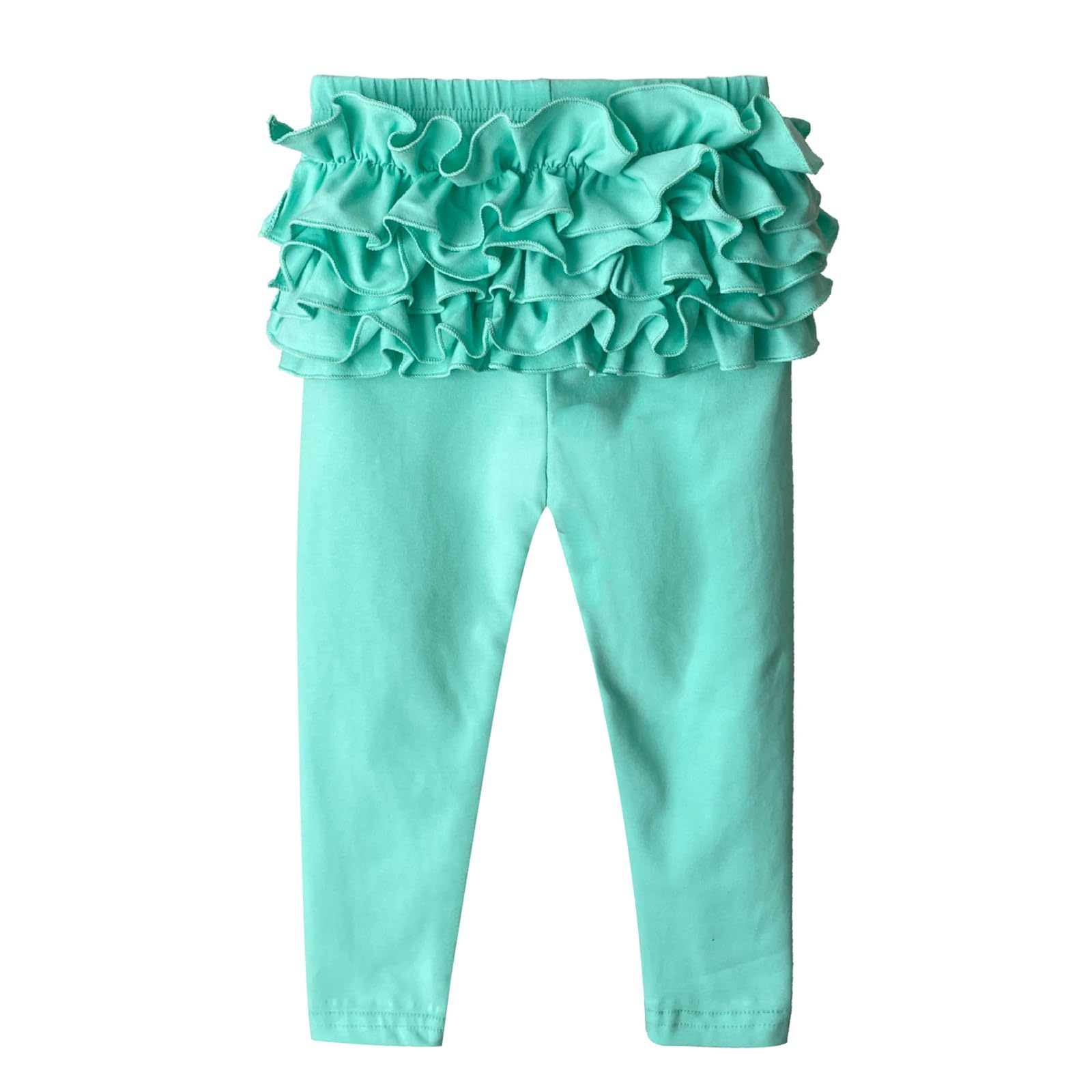Baby Infant Girl Ruffles Buttocks Leggings Toddler Cotton Solid Color Pants Kids Elastic Waist (Green, 0-6 Months)