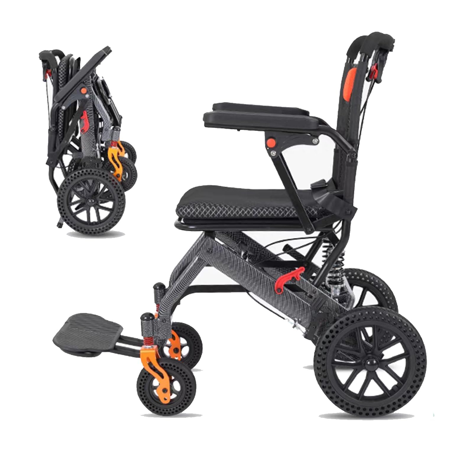 UYSELA Silla de Ruedas Plegable Ligera, el Hogar y Los Viajes Sillas Ruedas Extra Estrechas, Ligera y Compacta, Ancho Asiento 41.5 Cm, Soporta 100 Kg