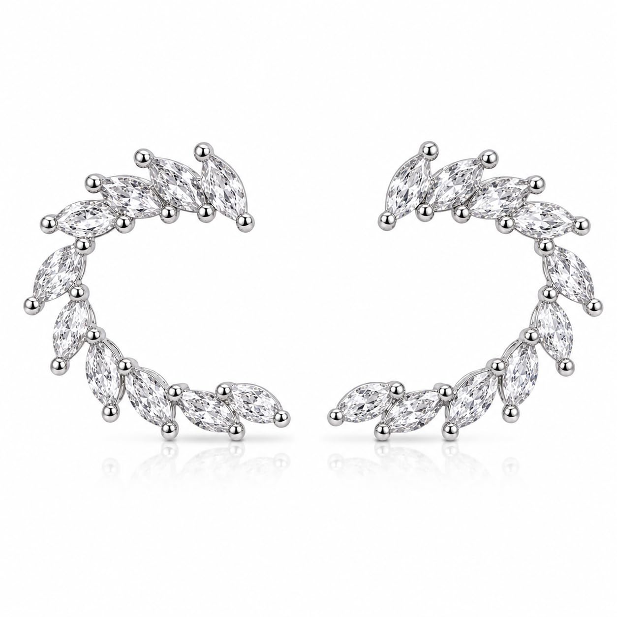 Crystal Stud Earrings for Women | Plated Baguette Cut Cubic Earrings | Elegant Party, Wedding & Daily Wear Earrings | Lightweight Fashion Jewellery for Girls & Women