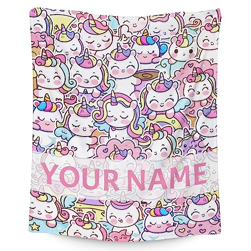 Personalized Unicorn Blanket Gifts with Name - 30"x40" Cute Throw for Girls & Women - Pink Soft Fuzzy Blankets for Couch & Office