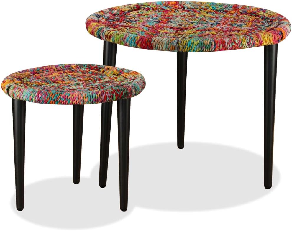 vidaXL Coffee Table Set 2 Pieces Chindi Weave Details Multicolour