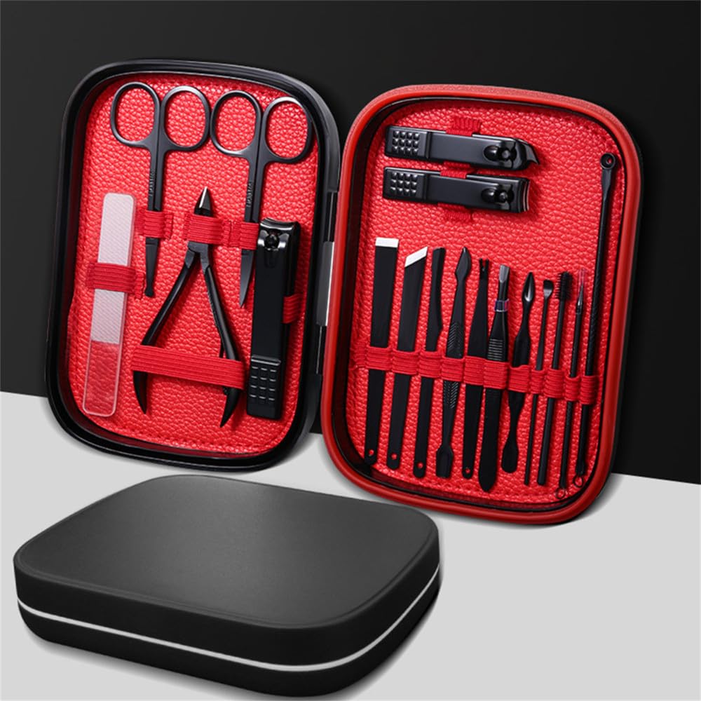 18-teiliges scharfes Nagelknipser-Set für den Haushalt, Pediküre-Werkzeug, Nägel, Schere, einfache tragbare Damen- und Herren-Maniküre, Nagelhautentferner, Schwarz