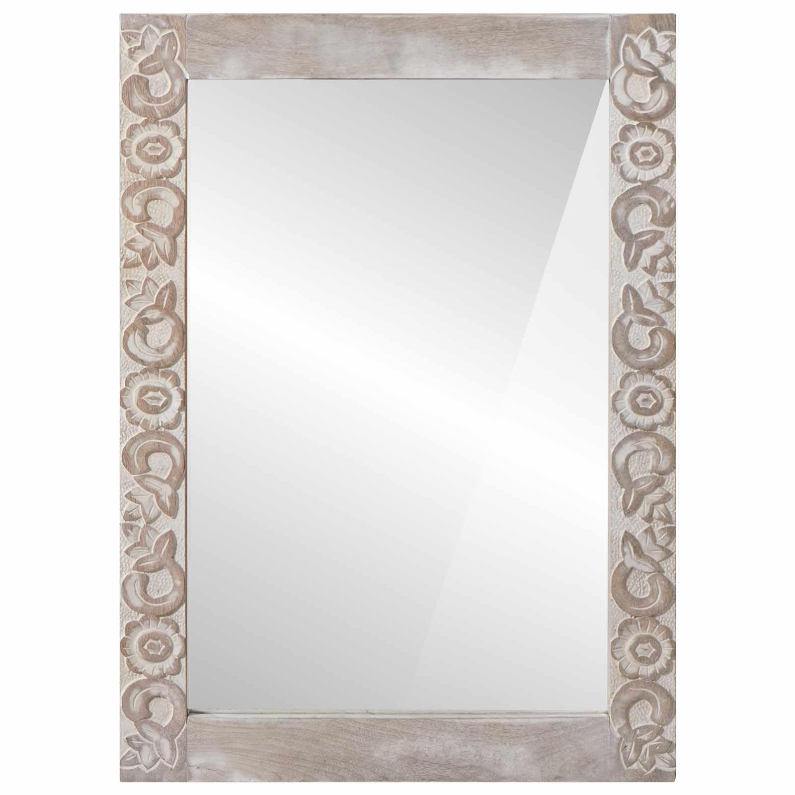 KGHFDVB Modern Bathroom Mirror White 70x50x2.5cm Solid Mango Wood Wall Mounted Rectangular