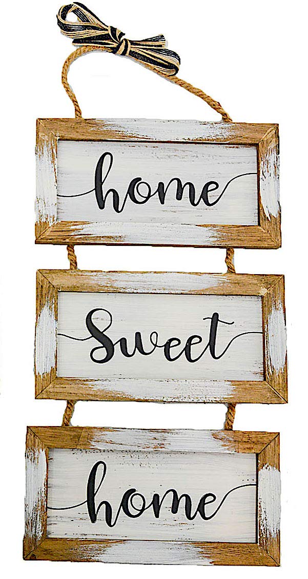 Home Sign For Wall Front Door Indoor Outdoor Country Rustic Primitive Decor Art 20" x 9" (Home Sweet Home)
