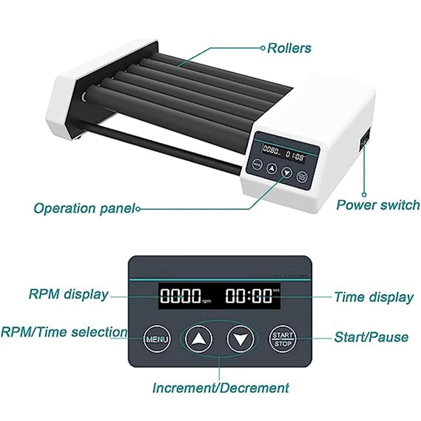 Mezclador de rodillos de laboratorio, agitador digital con velocidad ajustable de 20 a 80 RPM, modo temporizador y pantalla LED para experimentos médicos, ciencias de la vida, aplicaciones químicas