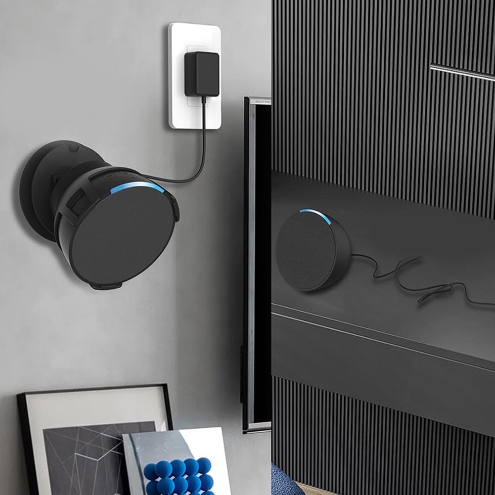 Sintron Supporto da parete per Echo Pop, supporto per altoparlante Smart Home, salvaspazio, senza viti o fori, gestione dei cavi integrata, design
