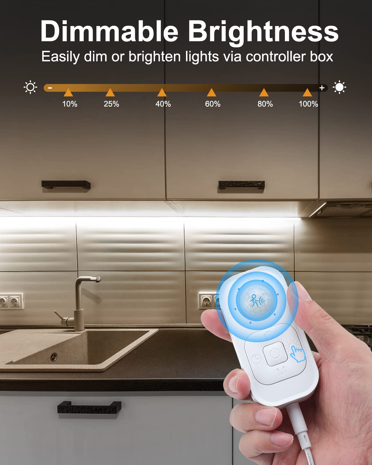 Striscia luminosa a LED con sensore di movimento - Striscia luminosa a LED per armadio con spina da 24 W, dimmer e temporizzazione, 16,5 piedi 6000 K, bianco freddo