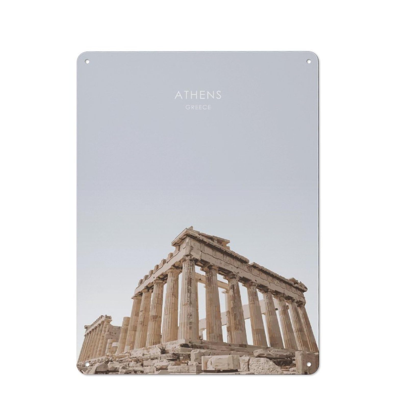 Junmoney Style-24 Tin Wall Plaque 40X30cm With Athens Acropolis Artwork For Home Office Or Studio, For Garage, Workshop And Man Cave Decoration