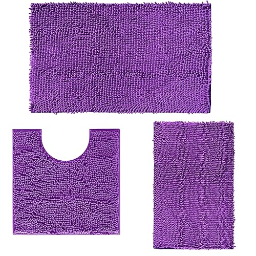 RUN HELIX Lot de 3 tapis de bain antidérapants et lavables - Pour douche, baignoire, WC - Violet...