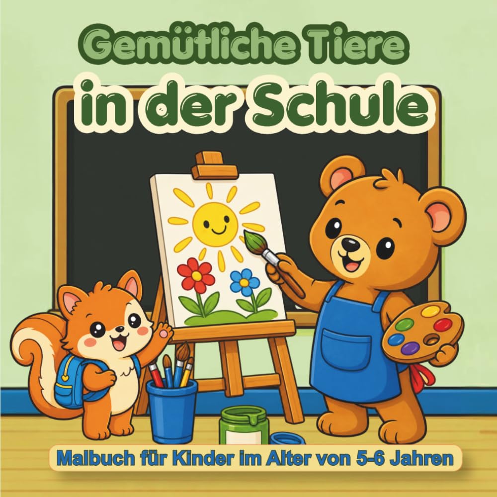 Gemütliche Tiere in der Schule: Malbuch für Kinder