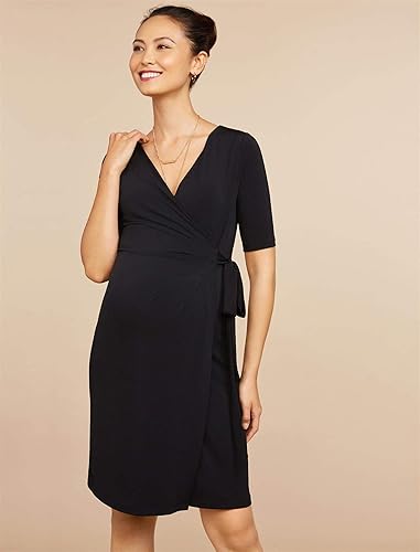 Miniatura 2 de Motherhood Maternity Vestido cruzado con manga de codo para mujer con lazo en la cintura