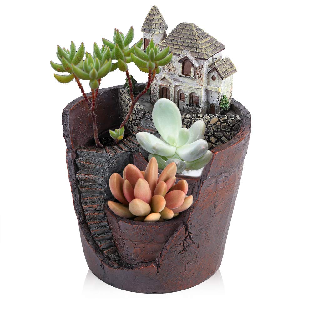 Kreativer Harz-Sukkulenten-Blumentopf-Behälter, Kräuter-Blumen-Korb, Pflanzgefäß, Heimgarten-Dekoration, süßes Haus-Design, Mini-Garten-Puppenhaus-Dekoration, hochwertiges, (Villa)