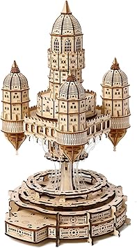 3D Wooden Puzzle Adult with Light, Model Kit Wood, DIY 3D Architecture Model Building Wood, Vintage 3D Wooden Construction Kit, Home Decoration, Desktop Toy, Adults and Children