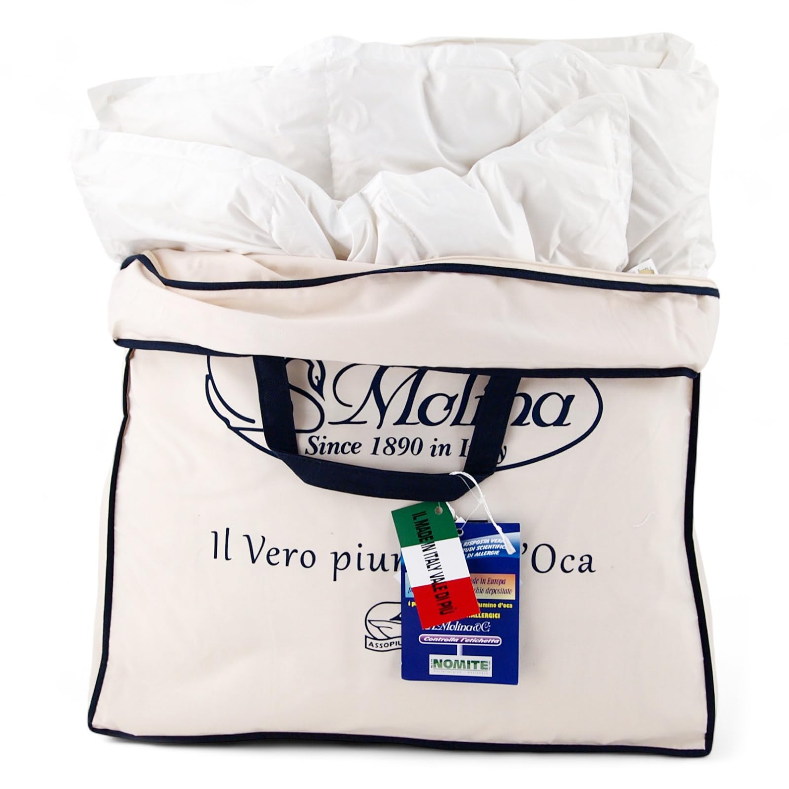 Molina 100% piumino d'oca vergine siberiano matrimoniale 4 punti calore ANTIALLERGICO TERMOREGOLANTE TRSPIRANTE articolo PERLA WARM 250x220 MAXI made in Italy