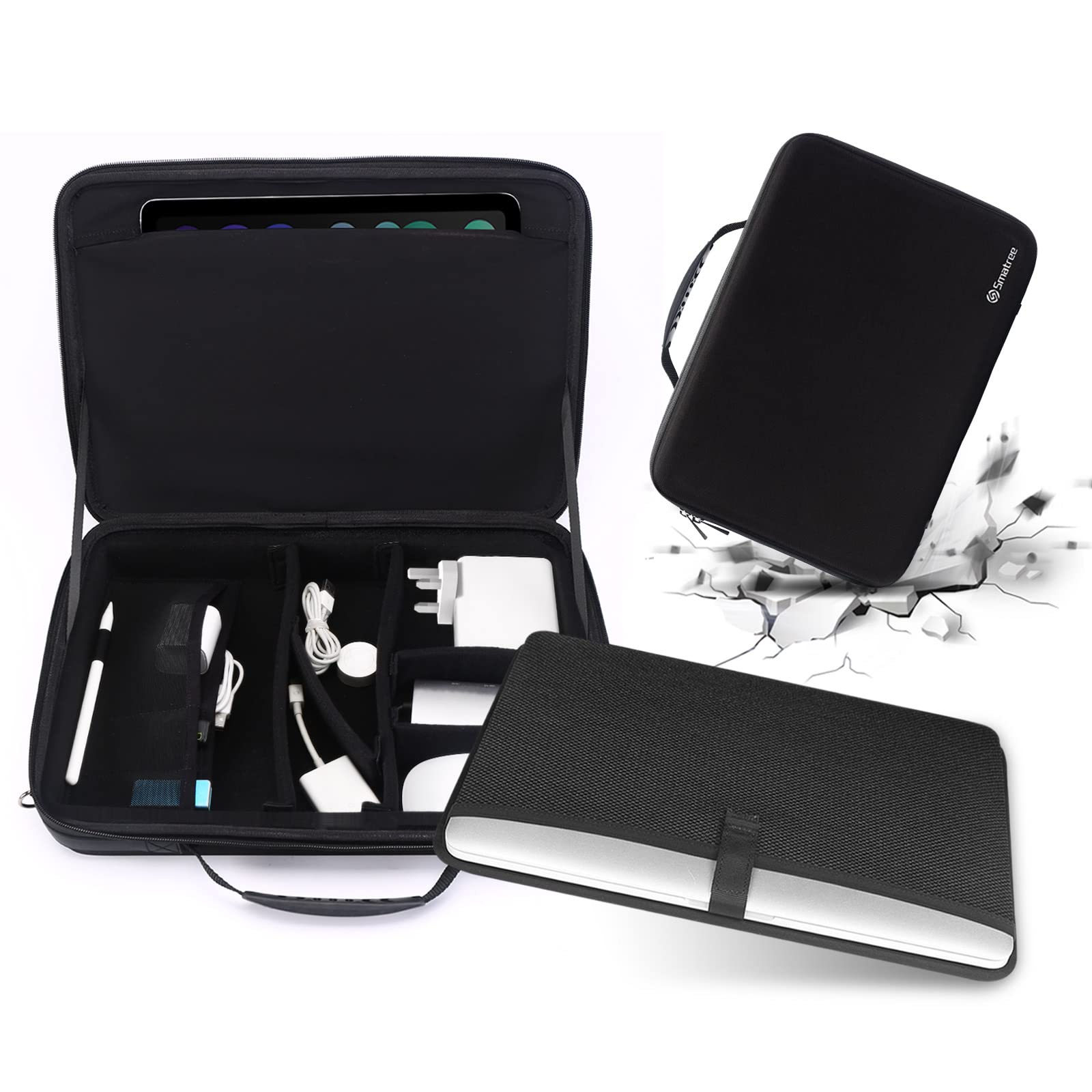 Smatree 15-16 Pollici Custodia Rigida 360° Protezione Completa Borsa Laptop Compatibile con MacBook Pro 16" 2021,Samsung Galaxy Book2 Pro 360 15.6",13" Ipad Air M3 2025,con Scomparto Accessori - Nero