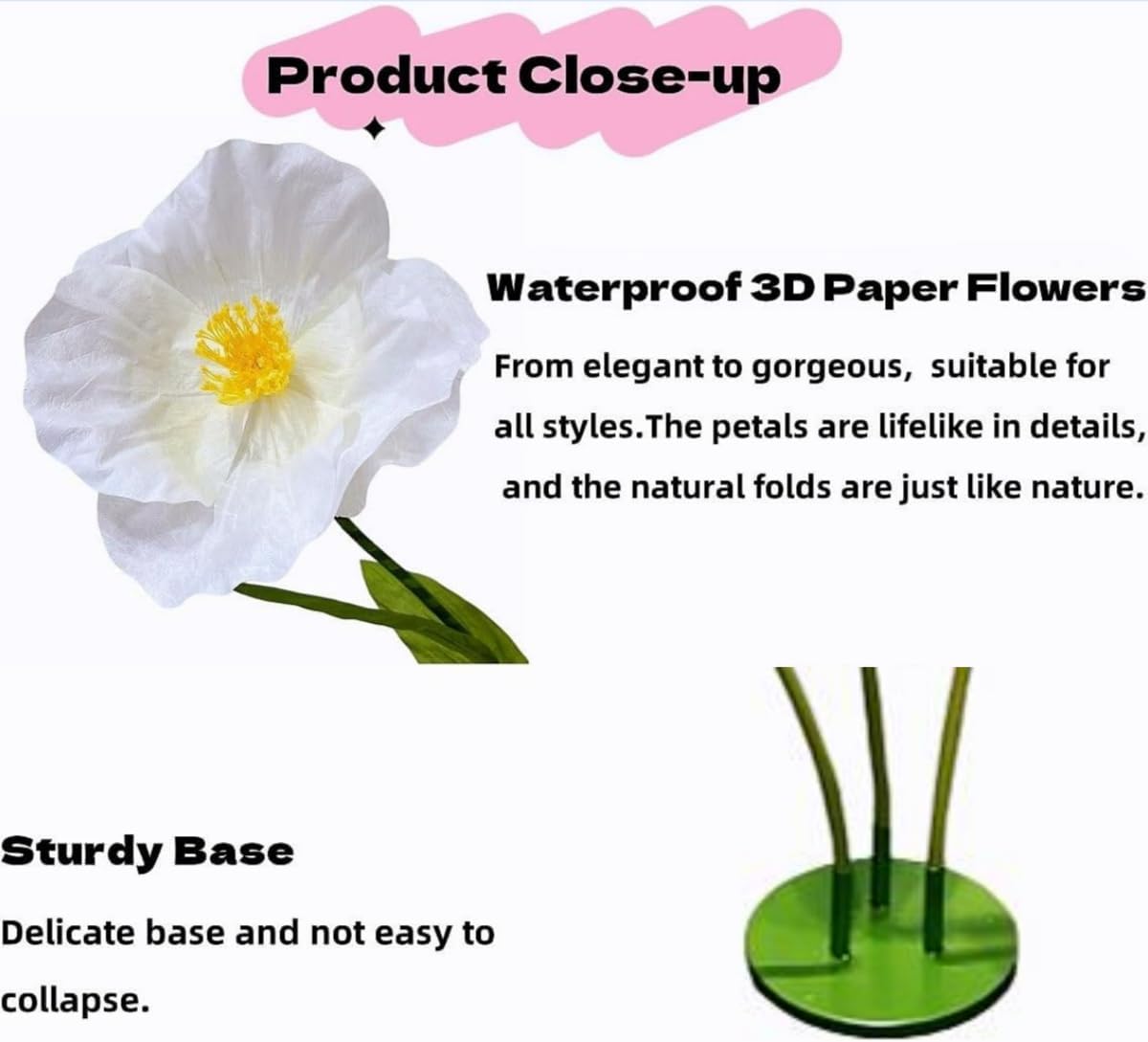 5.57 Ft Giant Artificial Flowers,Large Paper Flower,Adjustable Waterproof Fake Artificial Flower Decoracion Set for Wedding,Hotel,Office,Window Display and Home Farmhouse Decor (Pure Red)