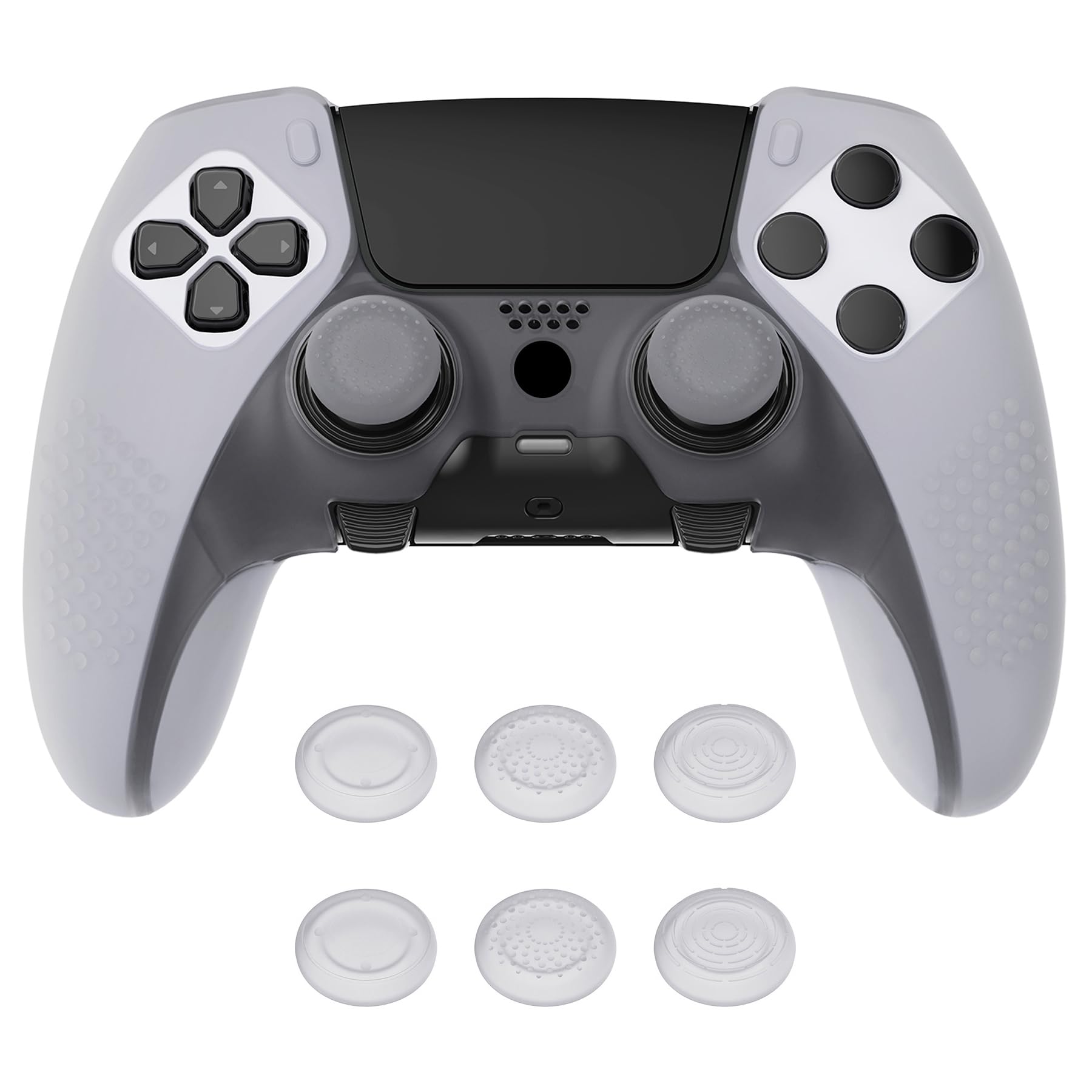 PlayVital Etui ochronne na kontroler PS5 Edge, etui ochronne z miękkiej gumy z 6 nakładkami na rysik do bezprzewodowego kontrolera PS5 Edge (edycja z wypustkami 3D, przezroczysta)