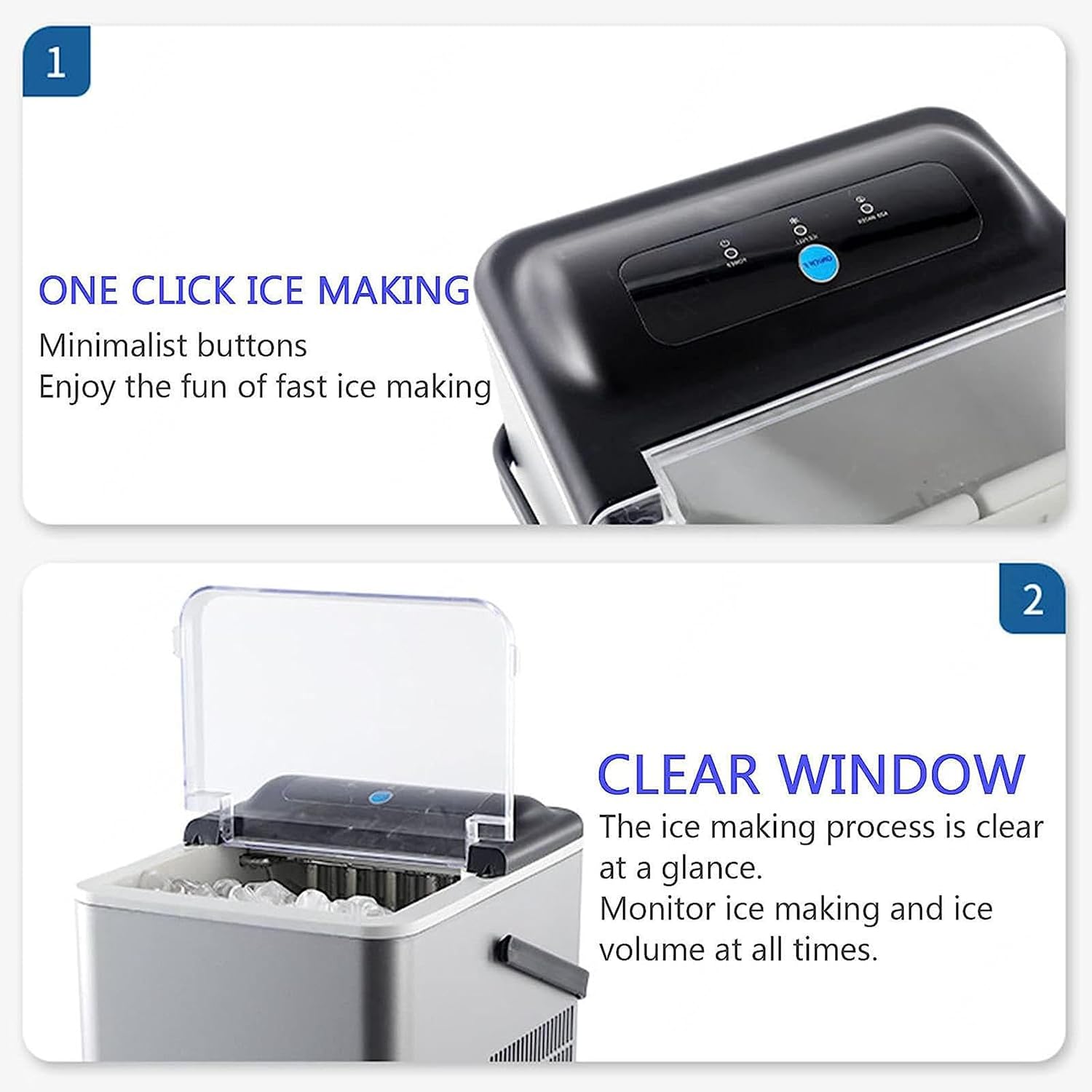 VIDECOR Portable Ice Maker Electronic Ice Maker with View Window, Countertop/Handheld, for Home/Office/Party, 1.8L Water Tank, 12kg/24h