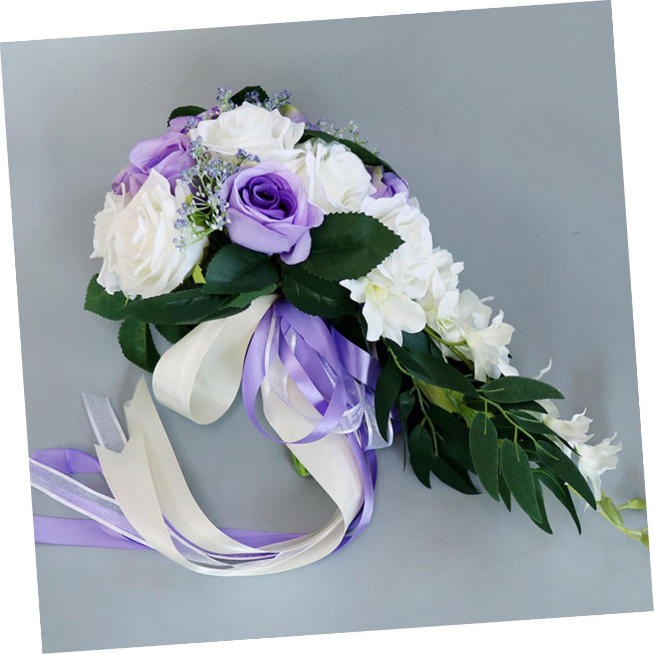 GARVALON 1ピーシー欧風新婦水滴手捧花 仿真 ホワイト パープル 結婚式用花