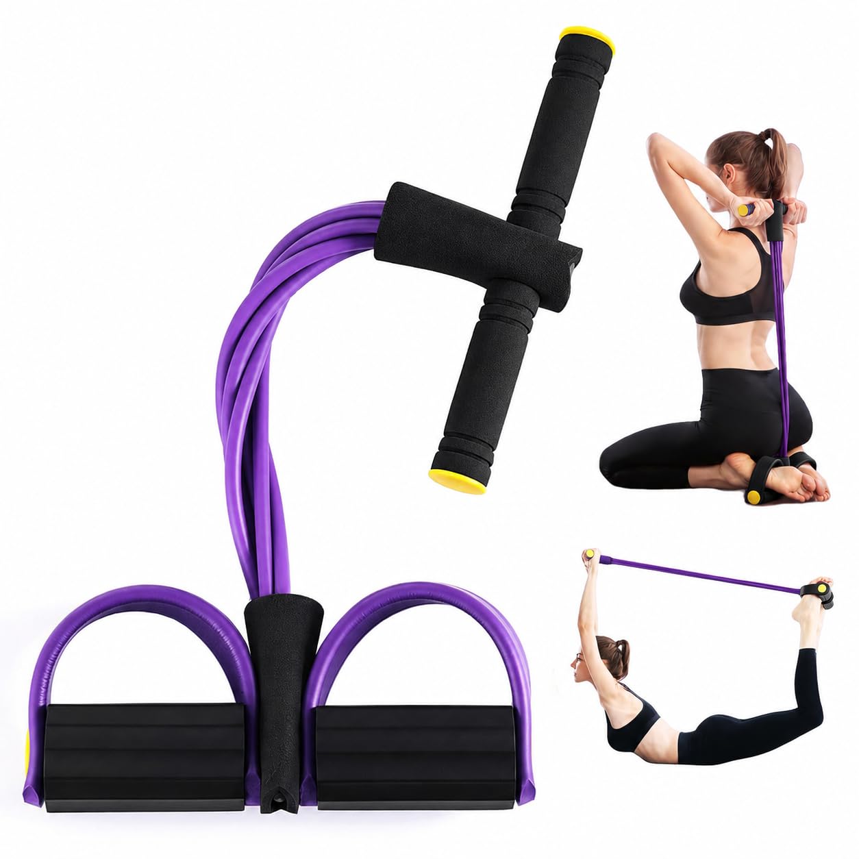 6 Tube Multifunction Pedal Resistance Band with Handle, Sit-Up Training Equipment, Multifunction Tension Rope, for Abdomen/Waist/Arm/Leg Stretching Exercise Resistance Bands (Black & Purple)