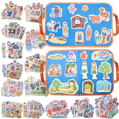 Image of CHEFAN 16 Sets Bible Felt Board Stories Set Include Noah's Ark, The Nativity of Jesus, Adam&Eve, The Lost Coin and Jesus Turns Water into Winer etc, Precut Flannel Graph Bible Toys for Kids