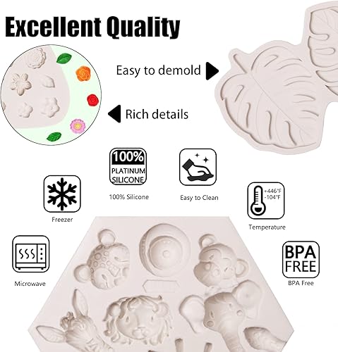 Miniatura 2 de Moldes de silicona de chocolate con hojas tropicales de safari, 4 unidades, para hornear, decoraciones de pasteles, decoraciones de cupcakes,