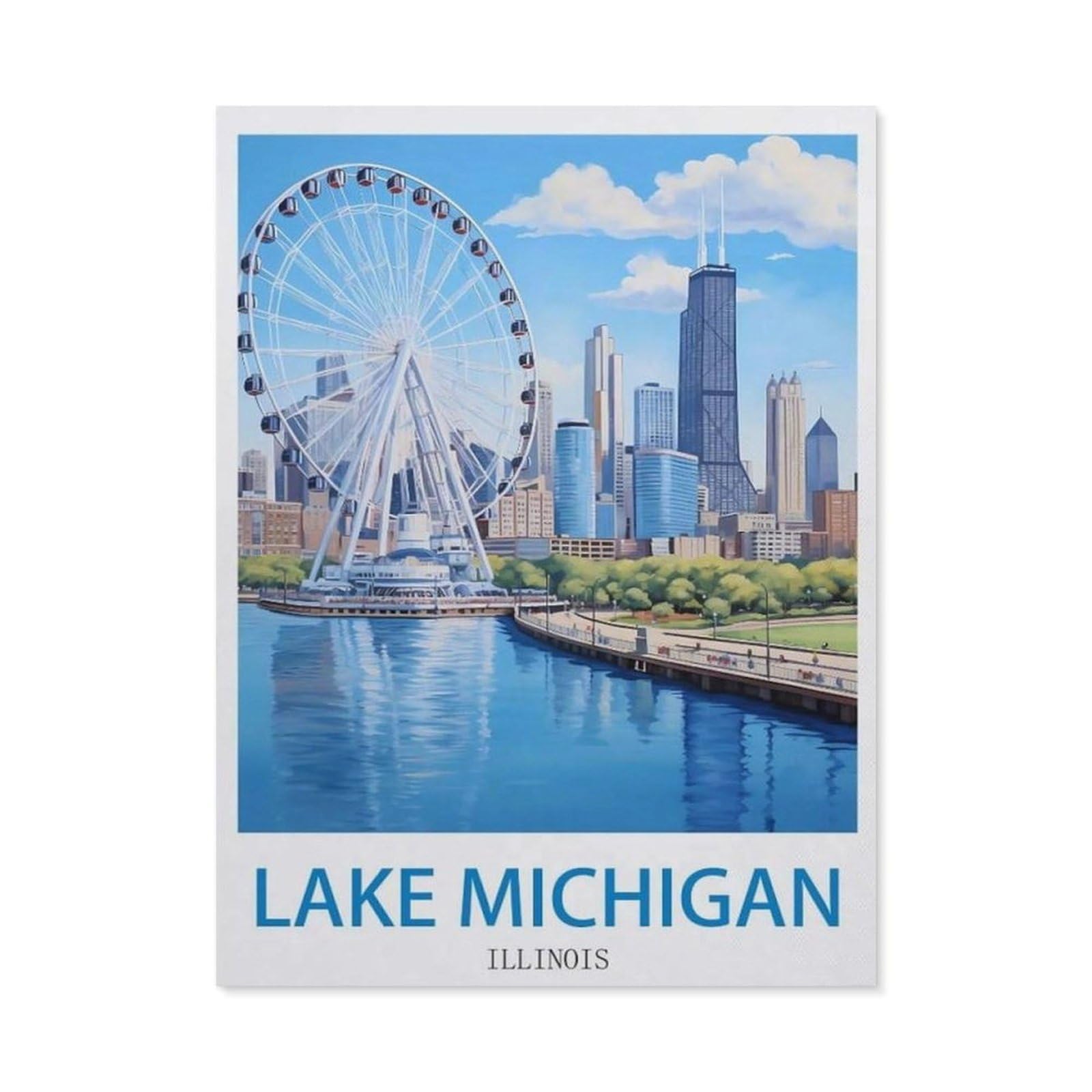 Lake Michigan Illinois，Funny Vintage Metal Tin Sign Kitchen Bathroom Office Garage Bar Cafe Restaurant Shop Cave Home Wall Decor Art Ideas Gift Tin Sign(20x30cm）8x12 inch-EC95