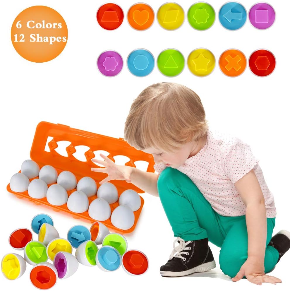 Angusiasm Color Matching Egg Set-Toddler Eggs Toys Educational Color & Shapes Recognition and Shape Sorting Skills Learning Toy for Toddlers and Kids.