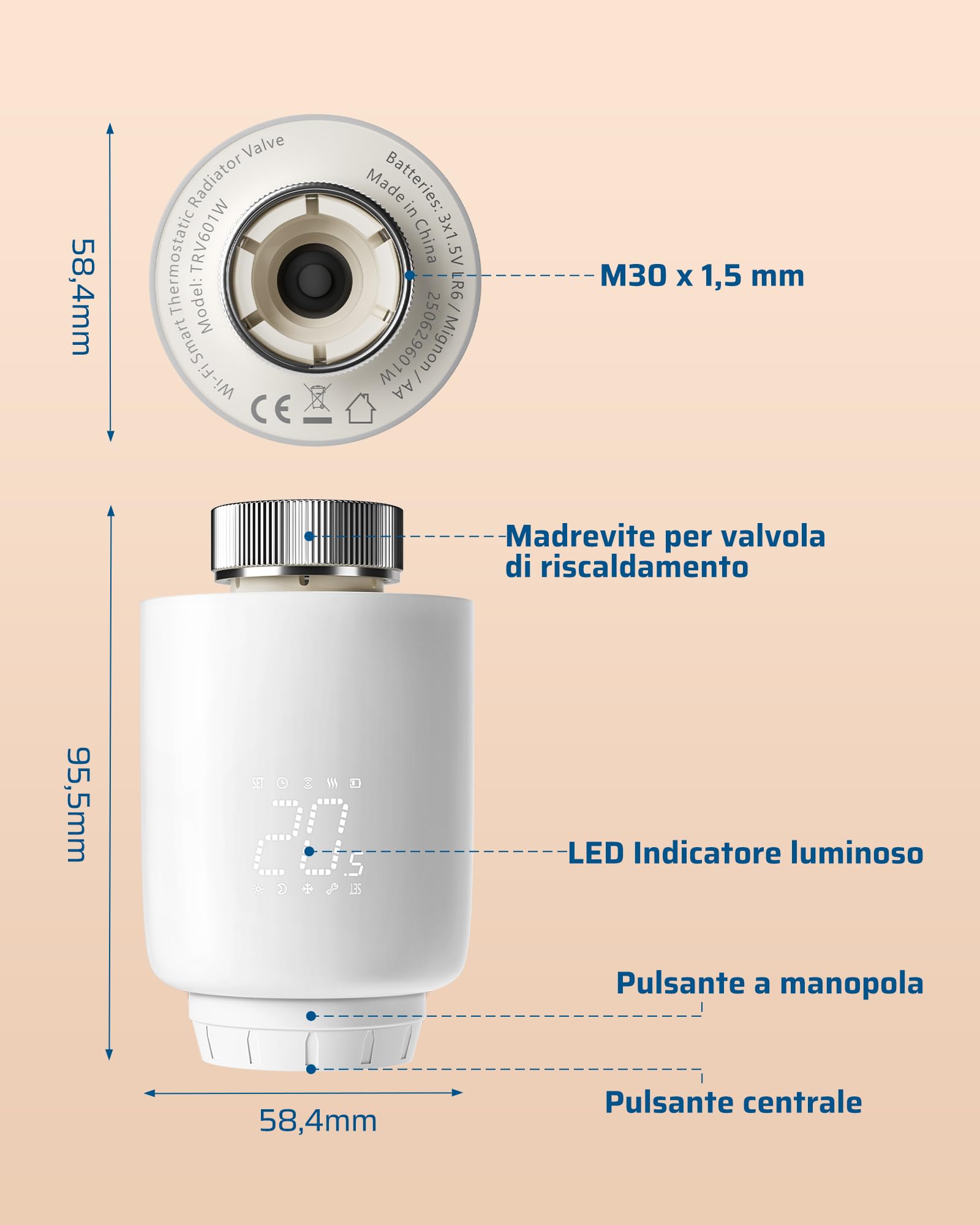 DEWENWILS Termostato Radiatore Smart WiFi, Nessun Gateway Necessario | Termostato Radiatore Programmabile, Controllo App, Compatibile Alexa & Google Assistant, Risparmio Energetico
