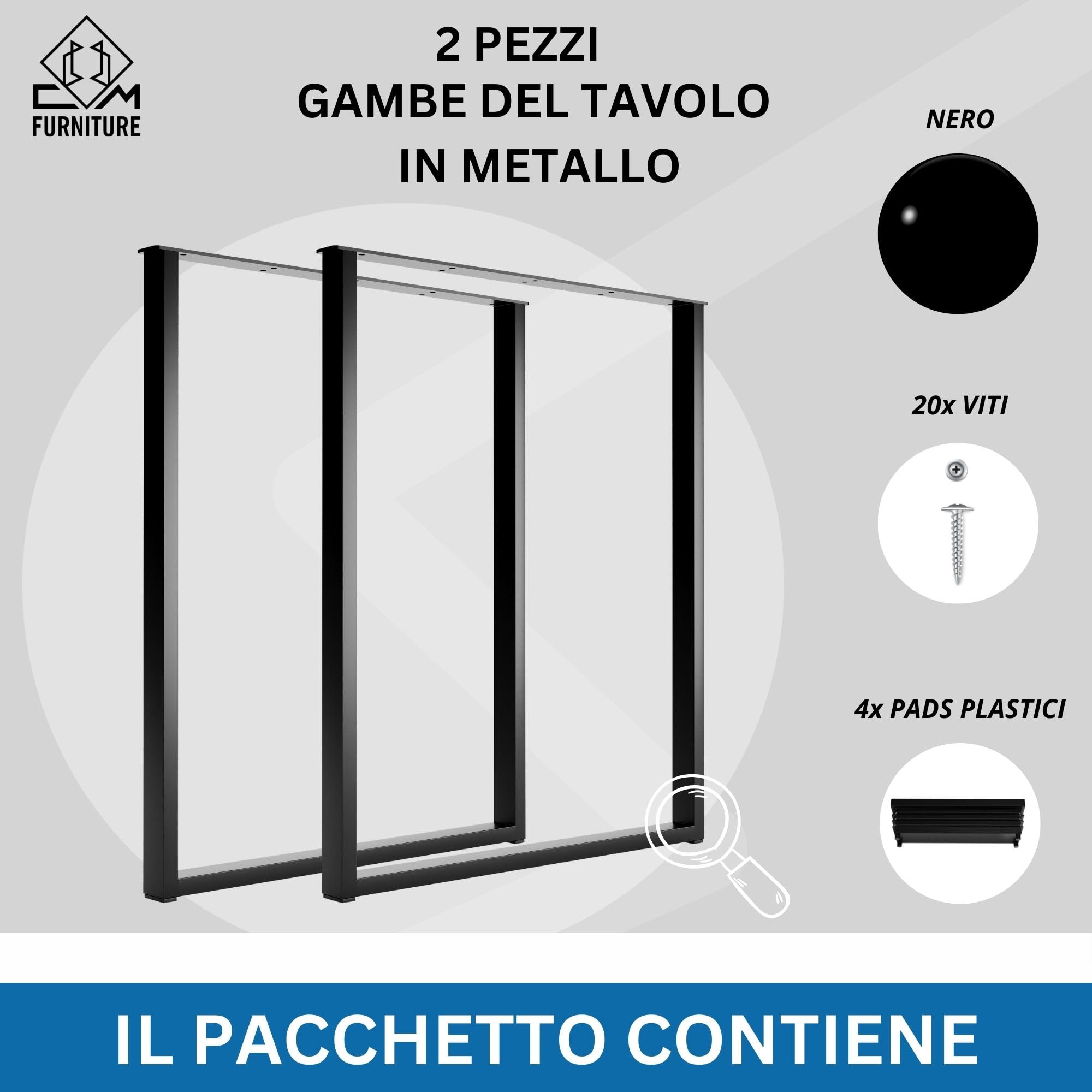 Gambe per Tavolo Nero Gambe Scrivania Set Due per Tavolo/Tavolino Piedi Per Tavola in Ferro Set di 2 Piedi Quadrate 72x60 cm Robuste Moderno Struttura per da Pranzo Scrivania Panca