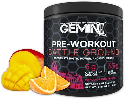 Gemini Battle Ground Pre-Workout - Mayor fuerza, potencia y resistencia con malato de citrulina beta-alanina y cafeína para energía, incluye