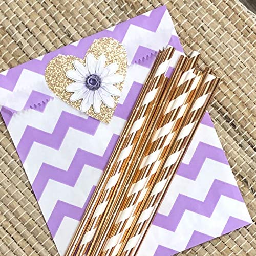 Pitillos de papel con foil rosa dorado, 7.75 pulgadas, pack 50 miniatura 7