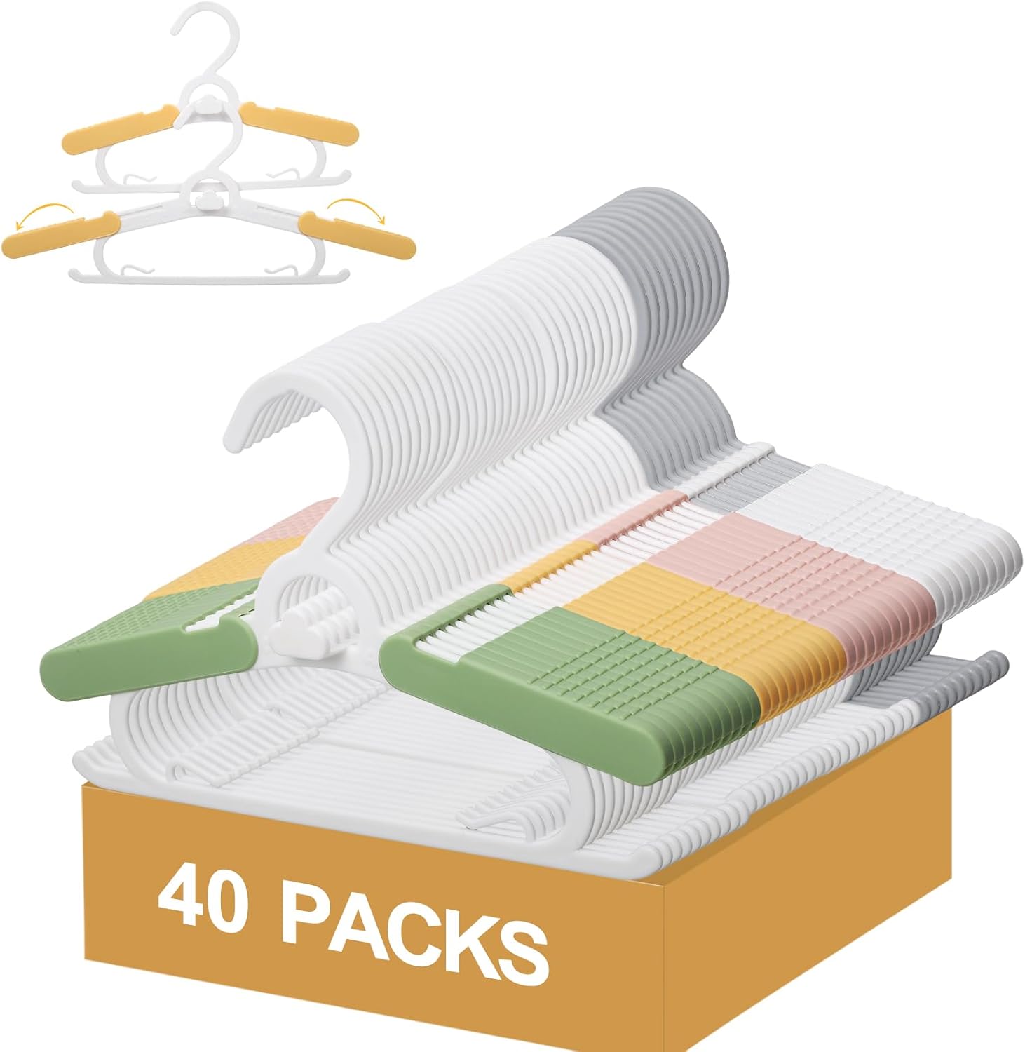 40 Pack Baby Clothes Hangers, 11-15" Adjustable Non-Slip Thickened Kid Hangers for Nursery Closet Toddlers Infant Children to Teenager (Multicolor)