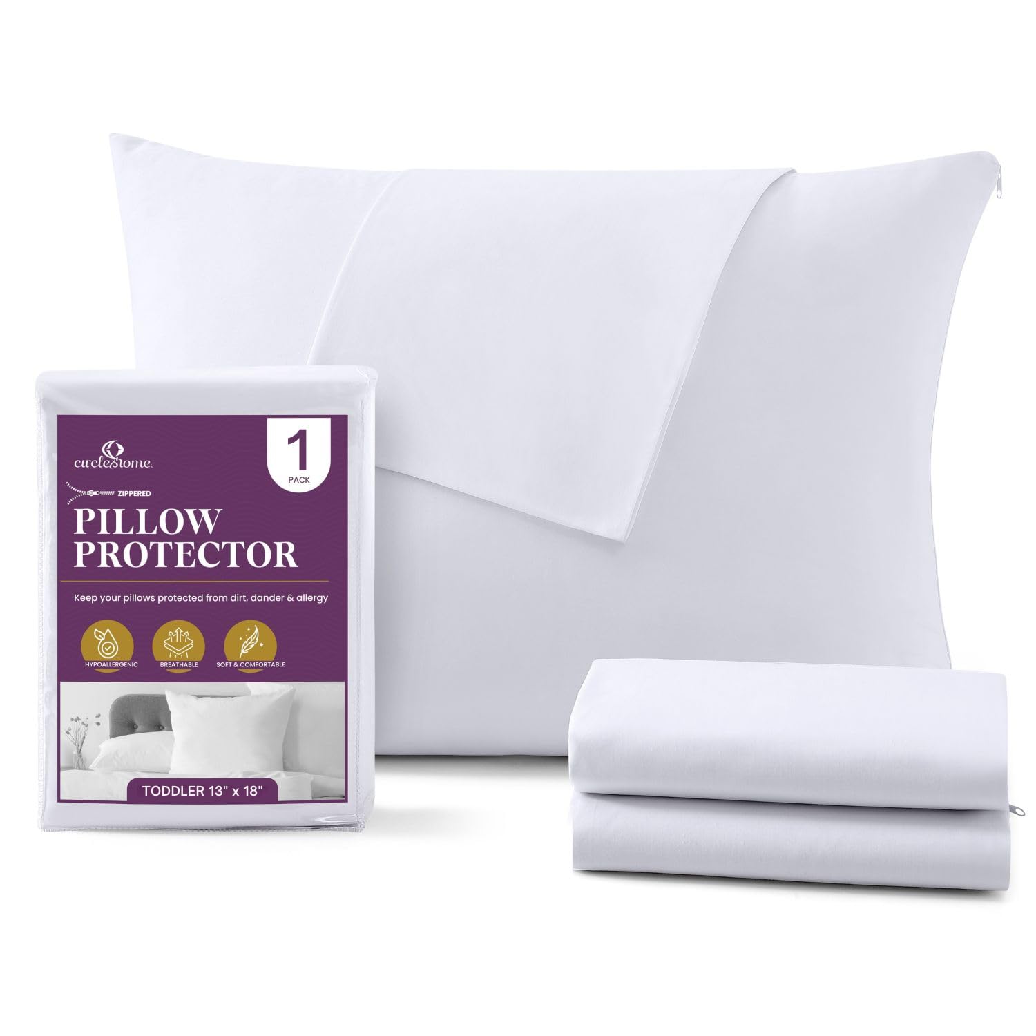 CirclesHome Toddler Pillow Protector with Zipper, 100% Cotton, 13x18