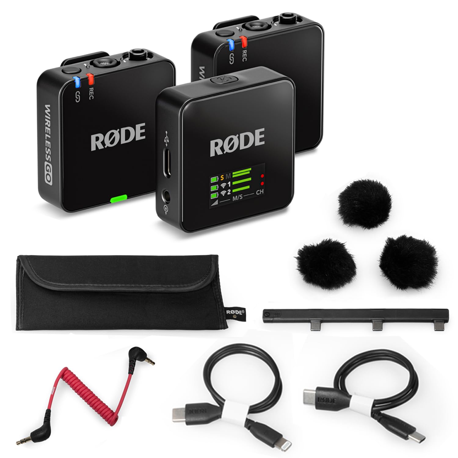 Rode Wireless GO Generation 3 bezprzewodowy 2-kanałowy system mikrofonowy z adapterem ręcznym Interview GO i futrzaną ochroną przed wiatrem